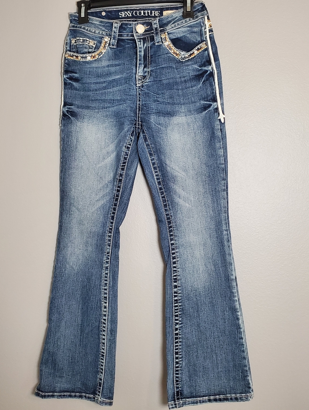 Sexy Couture Women Bootcut Jeans Size 7 Rhinestone Embellished Denim